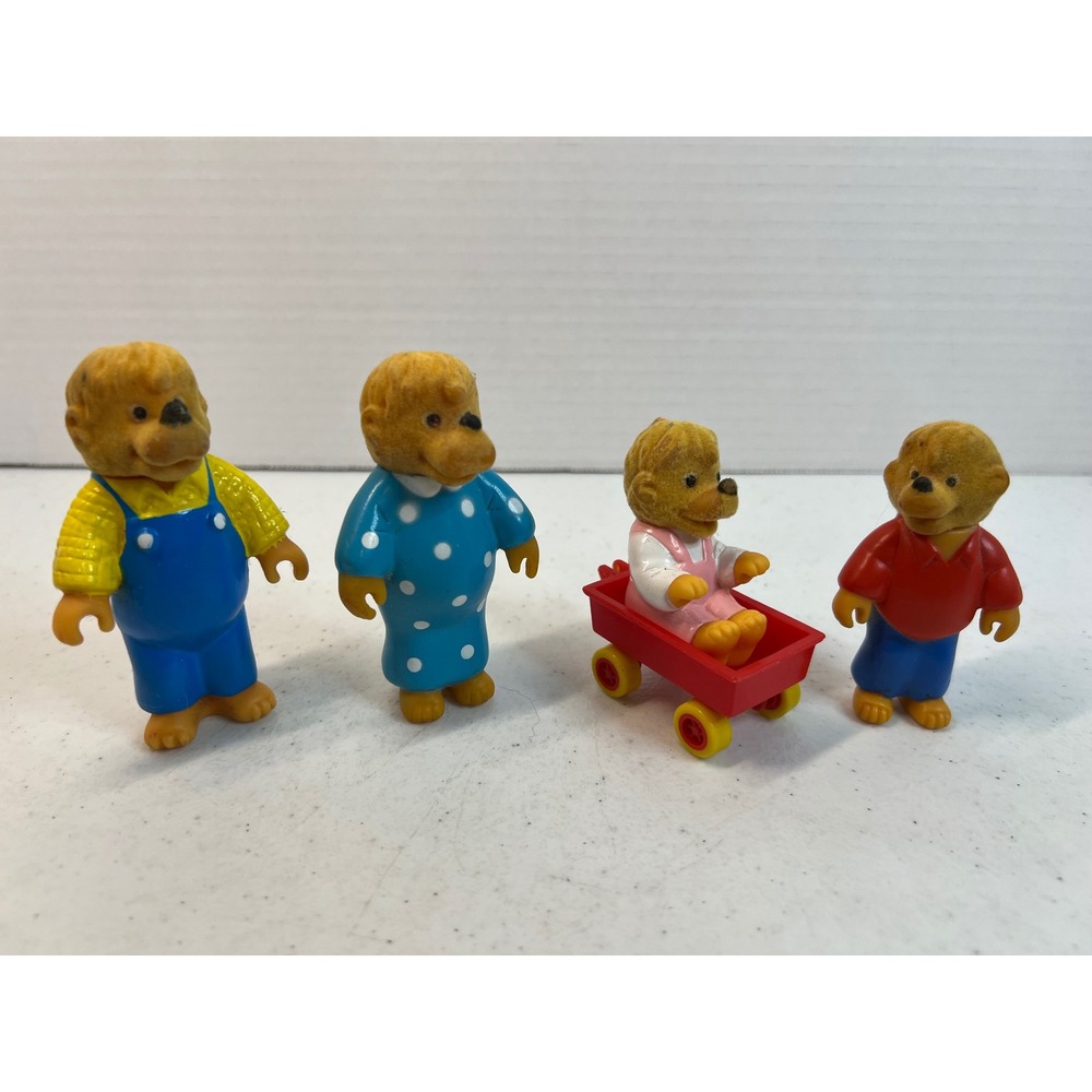 Vintage 1986 Berenstain Bears Flocked Figure Lot Papa Mama Brother Sister Wagon